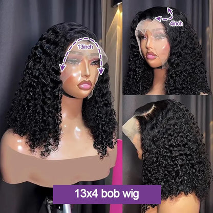 Deep Wave 250 Density Short Bob 13x4 Hd Lace Front Human Hair Wigs Women Burmese Raw Curly Frontal