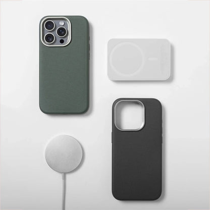 Luxury Alloy Lens Frame Particle Pu Leather Magnetic Case Iphone 17 16 Pro Max 15 14 13 Magsafe
