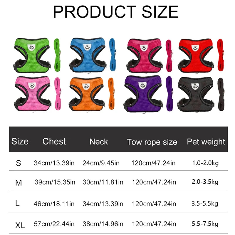 Breathable Mesh Cat & Dog Harness with Leash – Adjustable Reflective Vest