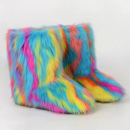 Women's Faux Fur Snow Boots – Fluffy Plush Warm Winter Footwear