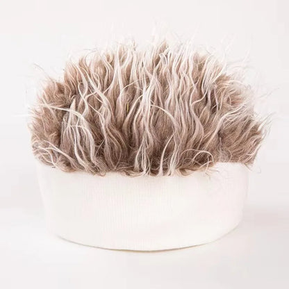 Wig Beanie Hat – Funny Faux Hair Knit Cap for Men & Women