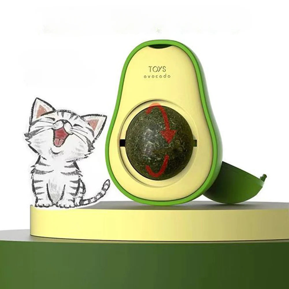 Catnip Avocado Ball Cat Toy – Rotatable Wall Sticker with Teeth Cleaning