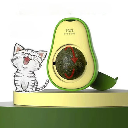 Catnip Avocado Ball Cat Toy – Rotatable Wall Sticker with Teeth Cleaning