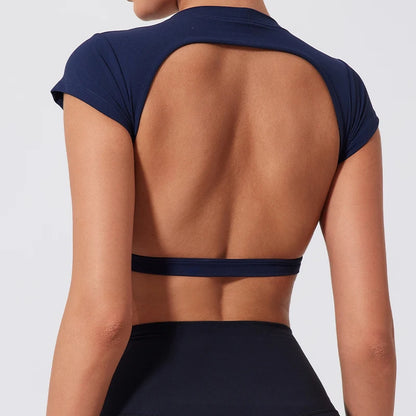 Women's Open Back Crop Top - Quick-Dry Yoga Fitness Shirt