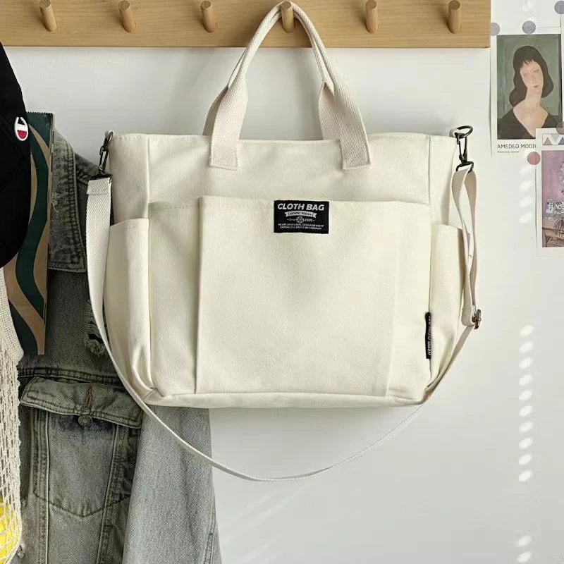 Large Capacity Canvas Tote Bag – Minimalist Shoulder & Crossbody Bag for Women