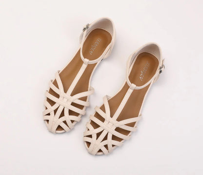 Women's Flat Roman Sandals – Woven Cage Cross Strap