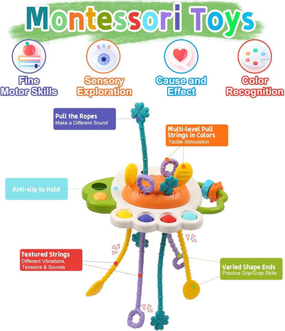 Baby Pull String Sensory Toy – Silicone Teething Rattle