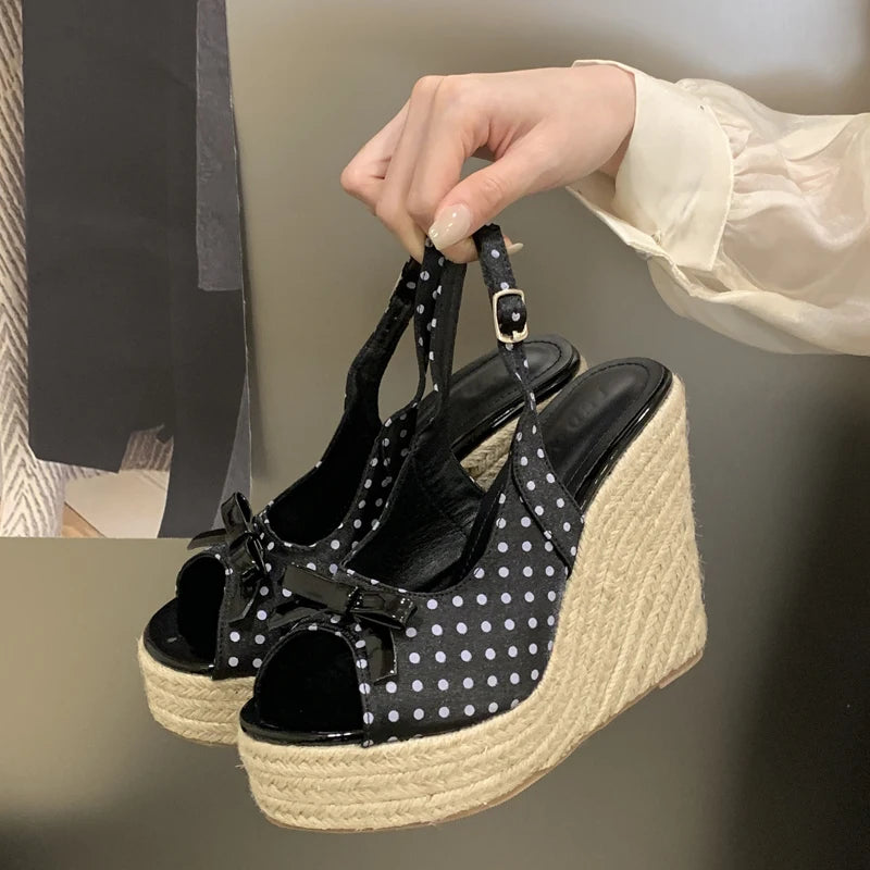Women's Polka Dot Wedge Sandals – Espadrille Platform Slingback