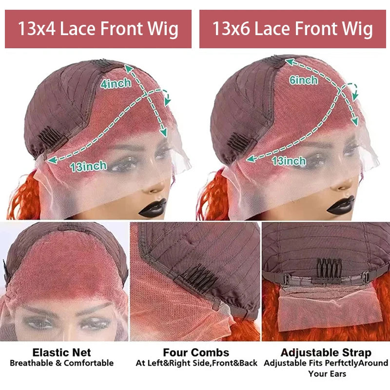 Water Wave Ginger Lace Front Wigs Human Hair 13x4 13x6 350 Colored 100 Brazilian Deep Curly Orange