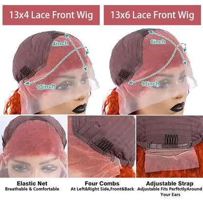 Water Wave Ginger Lace Front Wigs Human Hair 13x4 13x6 350 Colored 100 Brazilian Deep Curly Orange