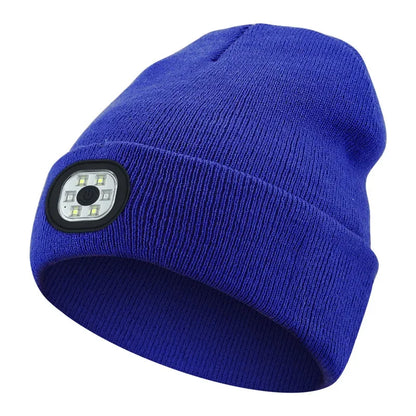 LED Beanie Hat with Headlamp – USB Rechargeable Winter Knit Cap