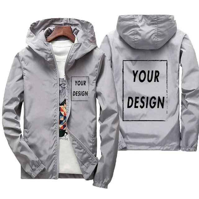 Custom Logo Men's Windbreaker Jacket – Waterproof Hooded Zip-Up