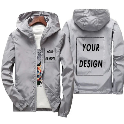Custom Logo Men's Windbreaker Jacket – Waterproof Hooded Zip-Up