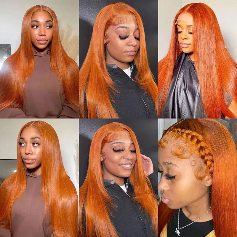 30 Inch Straight Orange Ginger Lace Front Wigs Human Hair 350 Colored Brazilian 13x6 Hd Transparent