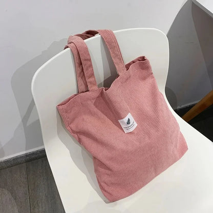 Corduroy Tote Bag for Women – Soft Reusable Shoulder Shopper Bag