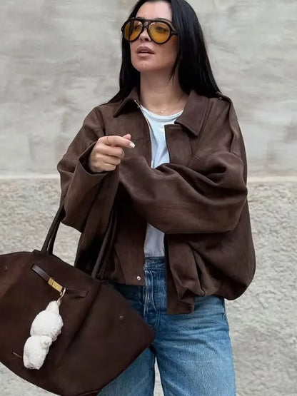 Women's Oversized Suede Texture Batwing Coat