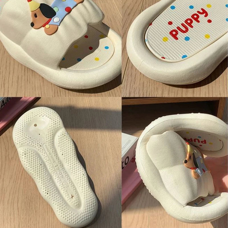 Cartoon Puppy Slippers – Soft Non-Slip Indoor House Shoes for Women