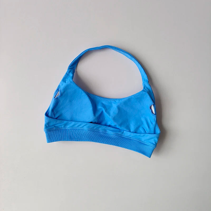 Seamless Padded Sports Bra – Backless Halter Crop Top for Women