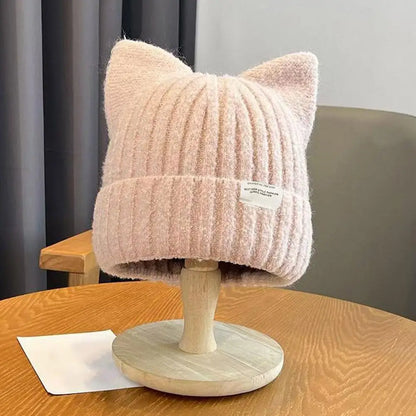 Cat Ear Beanie Hat – Women's Warm Knit Winter Cap