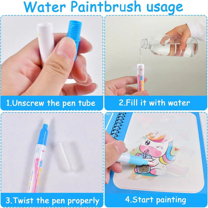 Magic Water Coloring Book for Kids with Water Pen – Animal Cartoon Reusable Drawing Book