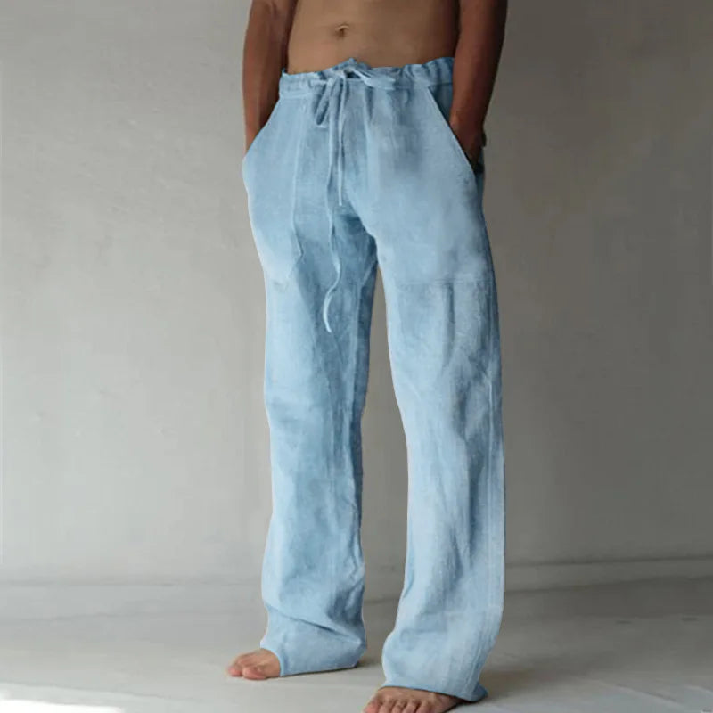 Men's Linen Wide-Leg Pants – Casual Drawstring Trousers