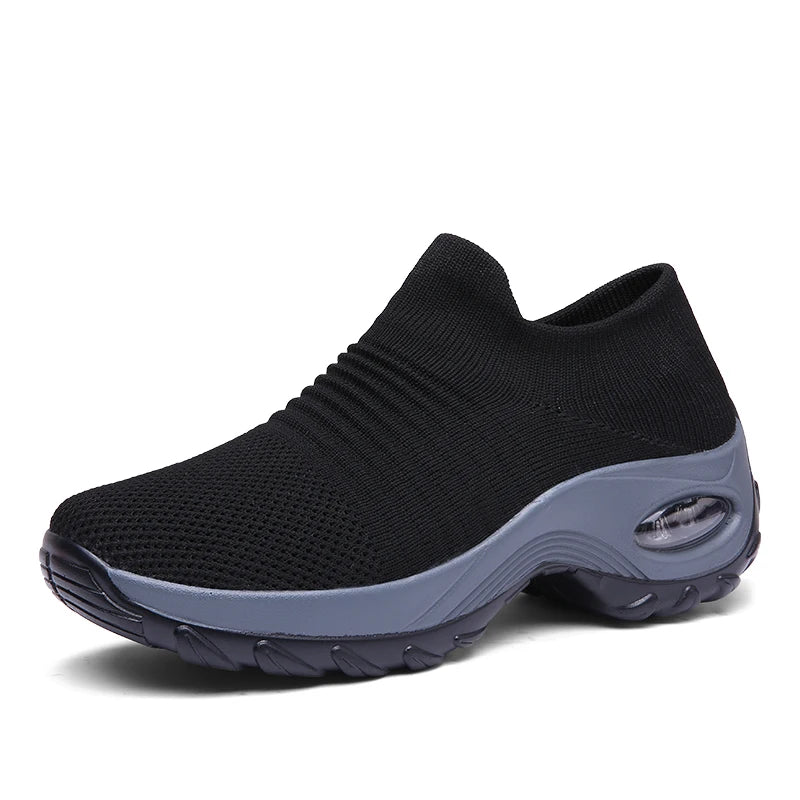 Women's Slip-On Platform Sneakers – Breathable Knit Walking Shoes