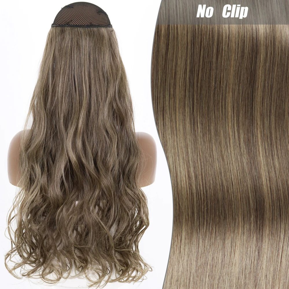 No Clips Natural Hair Extension Synthatic Artificial Long Straight Hairpiece Blonde Black Mixed