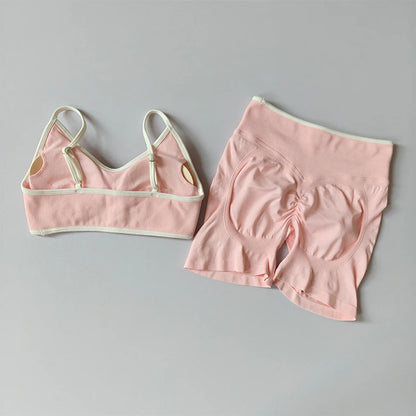 Seamless 2-Piece Yoga Set – Crop Top Sports Bra & High-Waist Shorts for Women