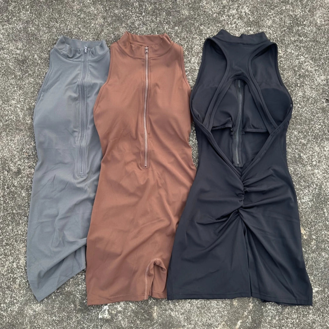 Women's Yoga Jumpsuit Shorts – Scrunch Back, Zipper, Gym Sportswear