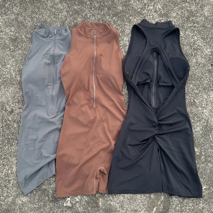Women's Yoga Jumpsuit Shorts – Scrunch Back, Zipper, Gym Sportswear