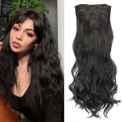 Clip-In Hair Extensions 7pcs 16 Clips Wavy Synthetic 24 Inch