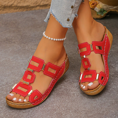 Women's Roman Wedge Sandals – Open Toe Cut-Out Summer Slides