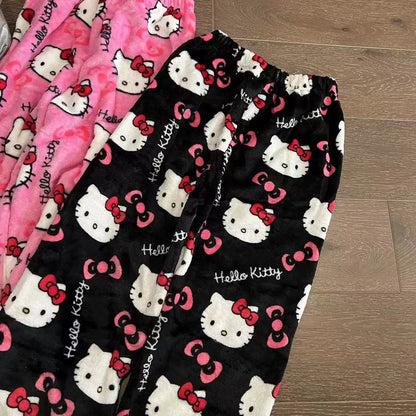 Hello Kitty Cartoon Pajama Pants for Women - Soft Fleece Sleepwear