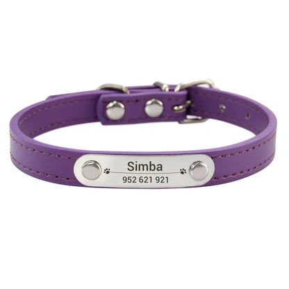 Personalized Dog Collar with Engraved ID Nameplate – PU Leather