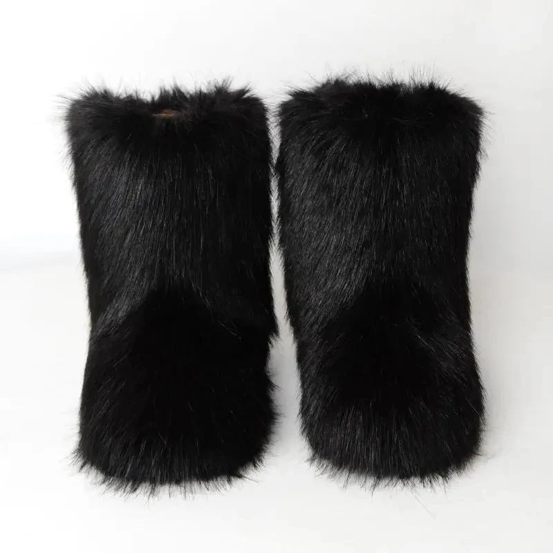 Faux Fur Snow Boots for Women – Fluffy Plush Winter Footwear