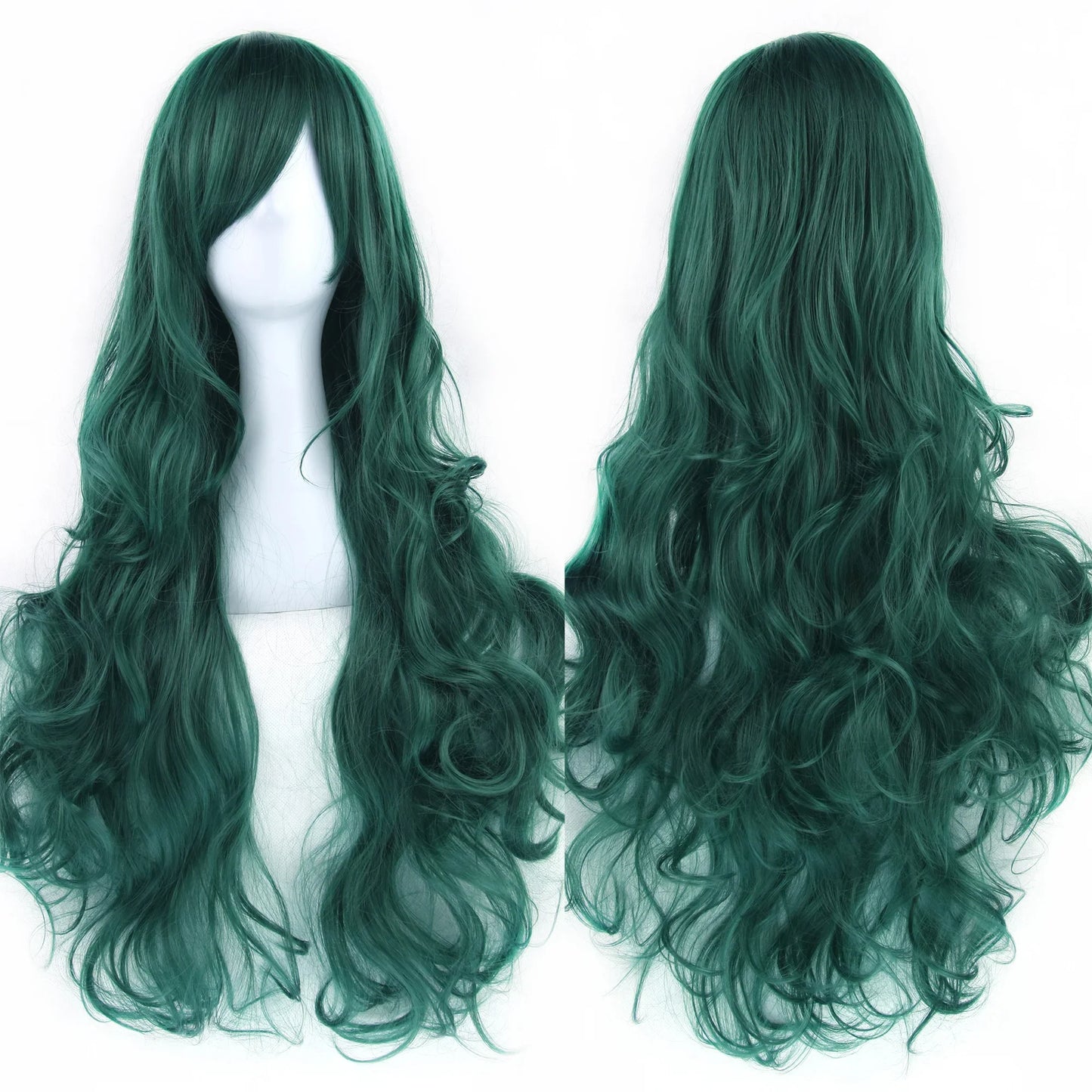 Soowee Curly Long Synthetic Hair Green Wig Hairpiece Pink Black Party Cosplay Wigs Women