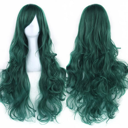 Soowee Curly Long Synthetic Hair Green Wig Hairpiece Pink Black Party Cosplay Wigs Women