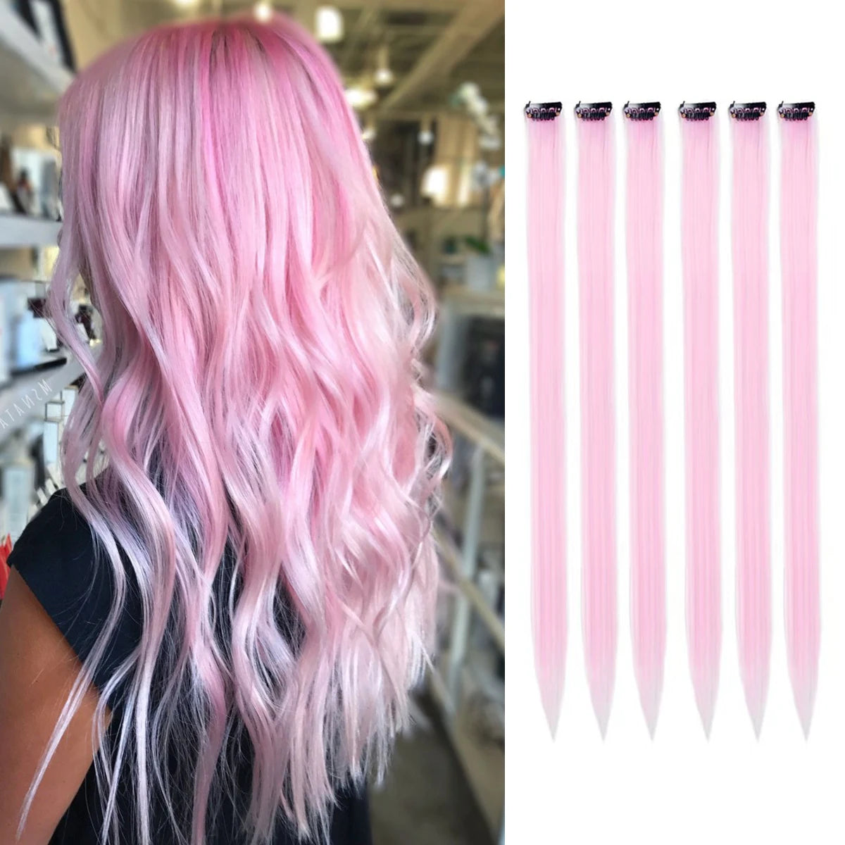 Clip Hair Extensions 6pcs Pack Colored Party Highlights 22 Inches Multi-Colors Straight Hair