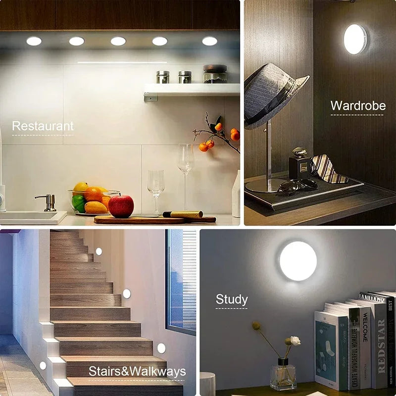 2 6 Pack Motion Sensor Led Night Light Usb Rechargeable 3 Color Lamp Cabinet Wardrobe Staircase
