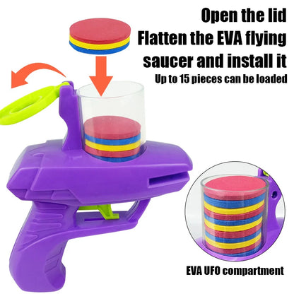 Flying Saucer Cat Toy Gun with 15 EVA Discs – Interactive Pet Toy