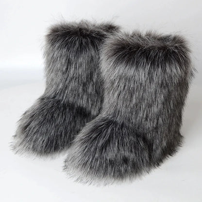 Women's Faux Fur Snow Boots – Fluffy Plush Warm Winter Footwear