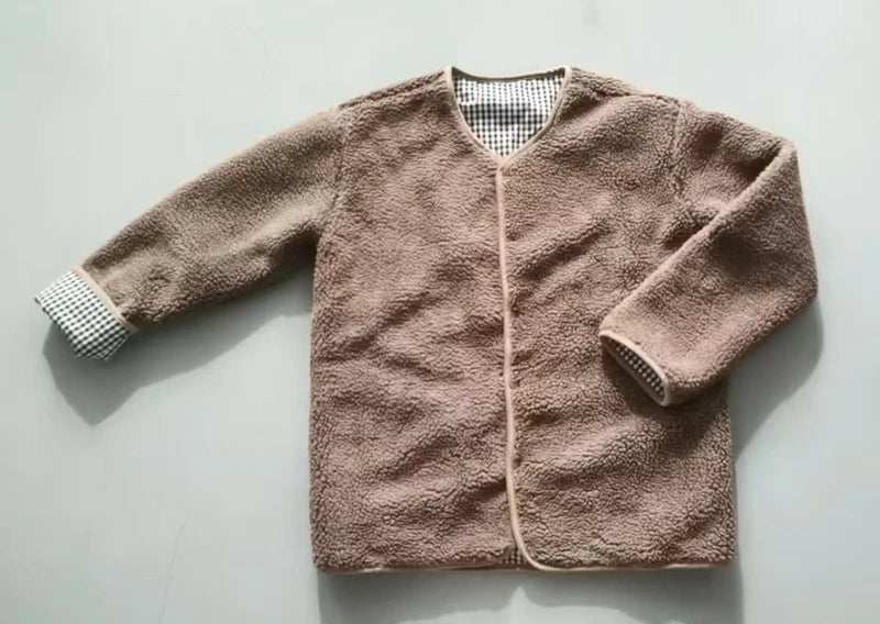 Kids Reversible Plush Plaid Jacket – Warm Winter Coat