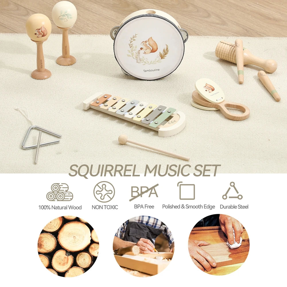 Baby Montessori Musical Instruments Set – Xylophone, Drum & More