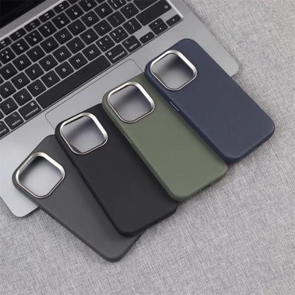 Luxury Alloy Lens Frame Particle Pu Leather Magnetic Case Iphone 17 16 Pro Max 15 14 13 Magsafe