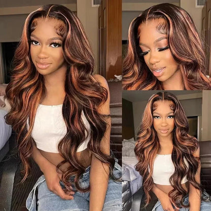 Ombre Highlight Body Wave Lace Front Wig - Human Hair