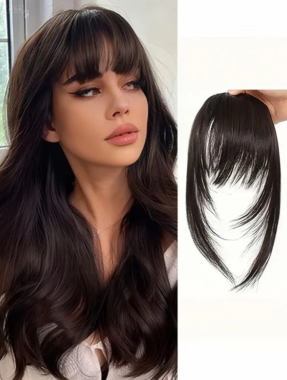 Synthetic Hair Clip-In Bangs Cut Wispy Fringe Sideburns Dark Brown Natural Look Women Daily Party
