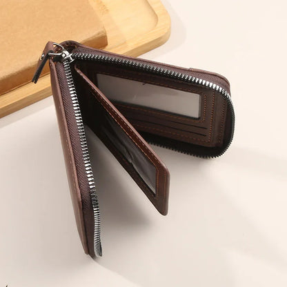 Men's Zipper Wallet – Short Trifold Retro PU Leather Bifold