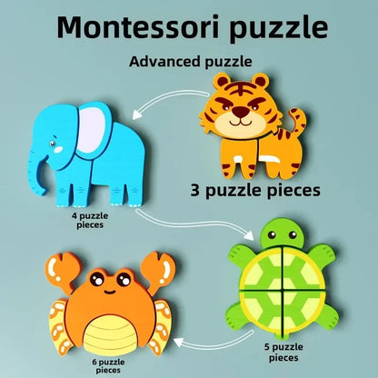 Montessori 3D Wooden Animal Puzzle for Kids