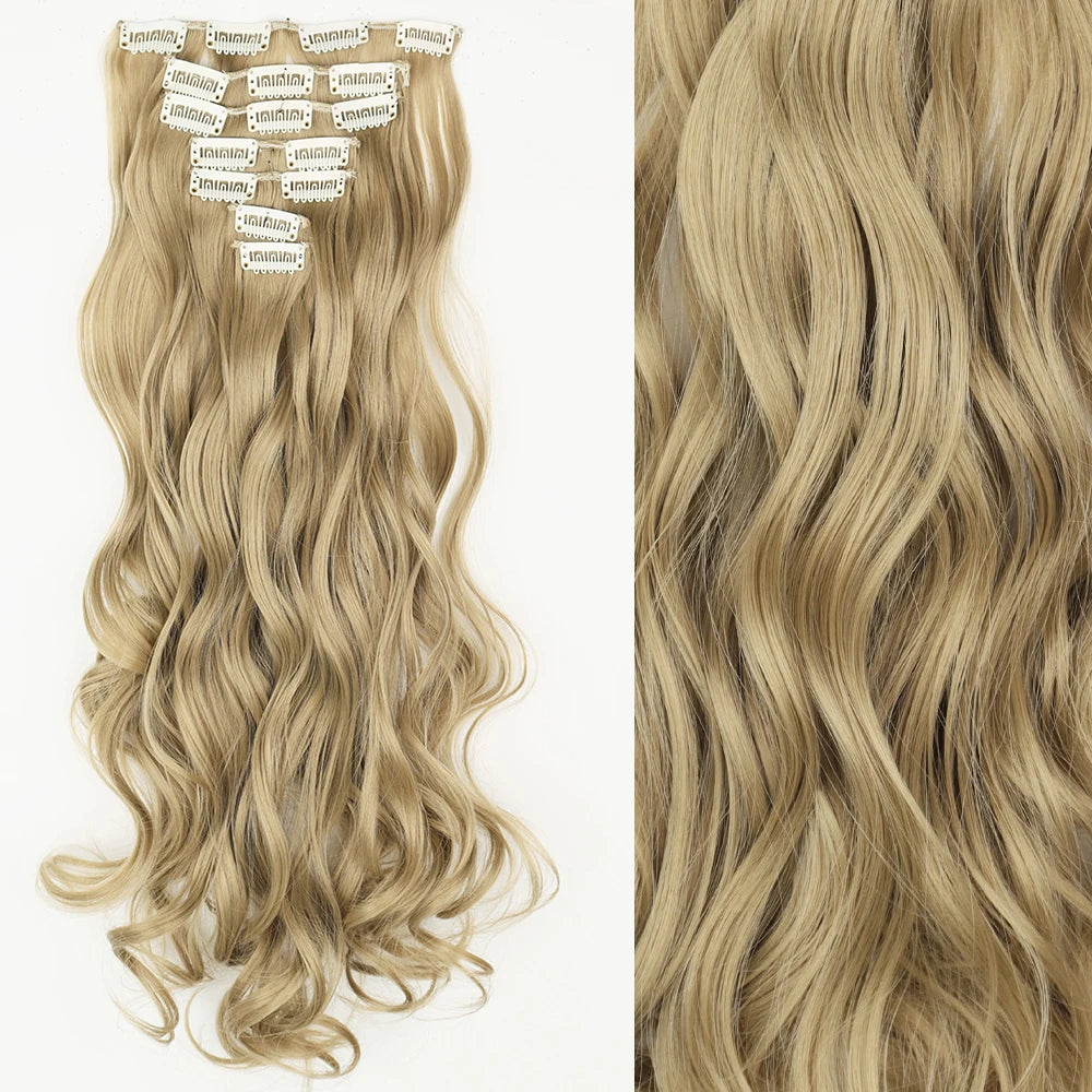 Clip-In Hair Extensions 7pcs 16 Clips Wavy Synthetic 24 Inch