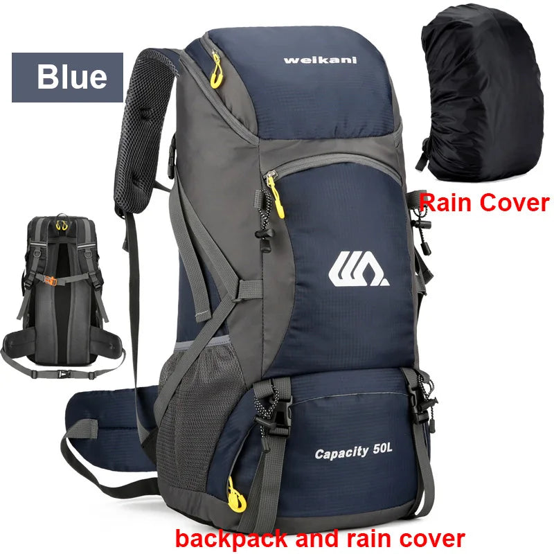 50L Hiking Backpack with Rain Cover – Waterproof Outdoor Travel Bag for Men & Women